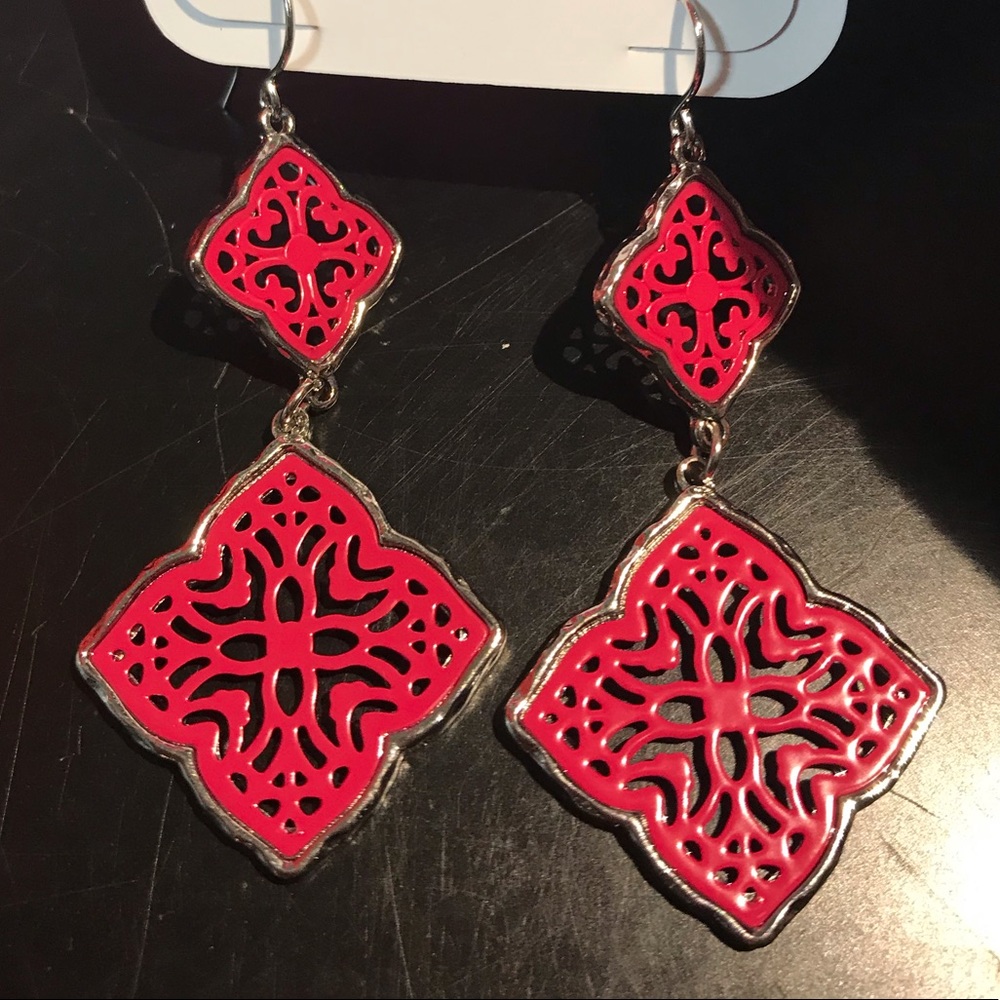 Dark pink window dangle earrings